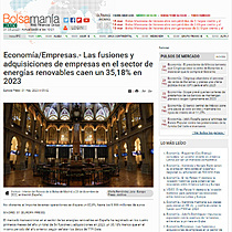 Economa/Empresas.- Las fusiones y adquisiciones de empresas en el sector de energas renovables caen un 35,18% en 2023